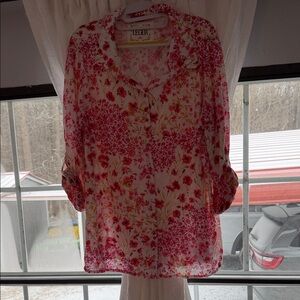 Herve Leger Red and White Floral Pajama Top snaps size XXL